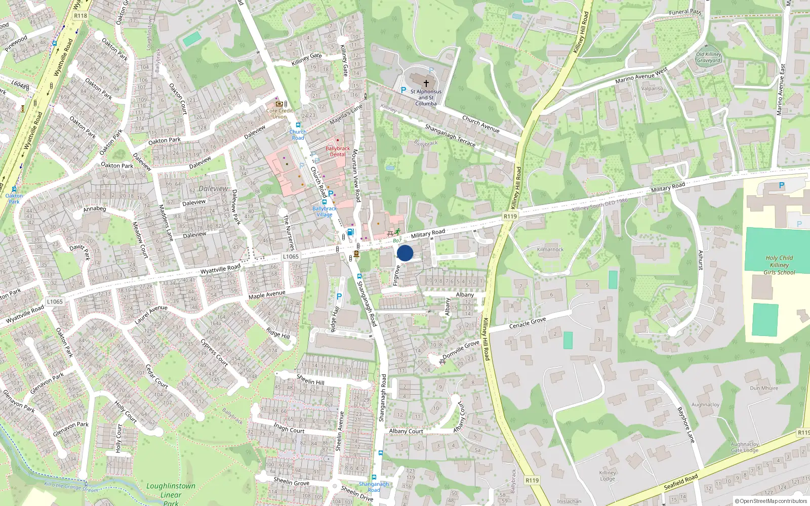 Overhead map showing the location of 5 Firgrove, Killiney
