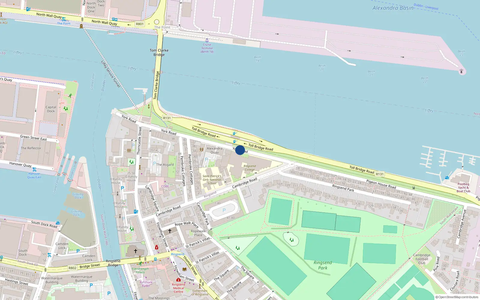 Overhead map showing the location of 5 Fishermans Wharf, York Road, Ringsend