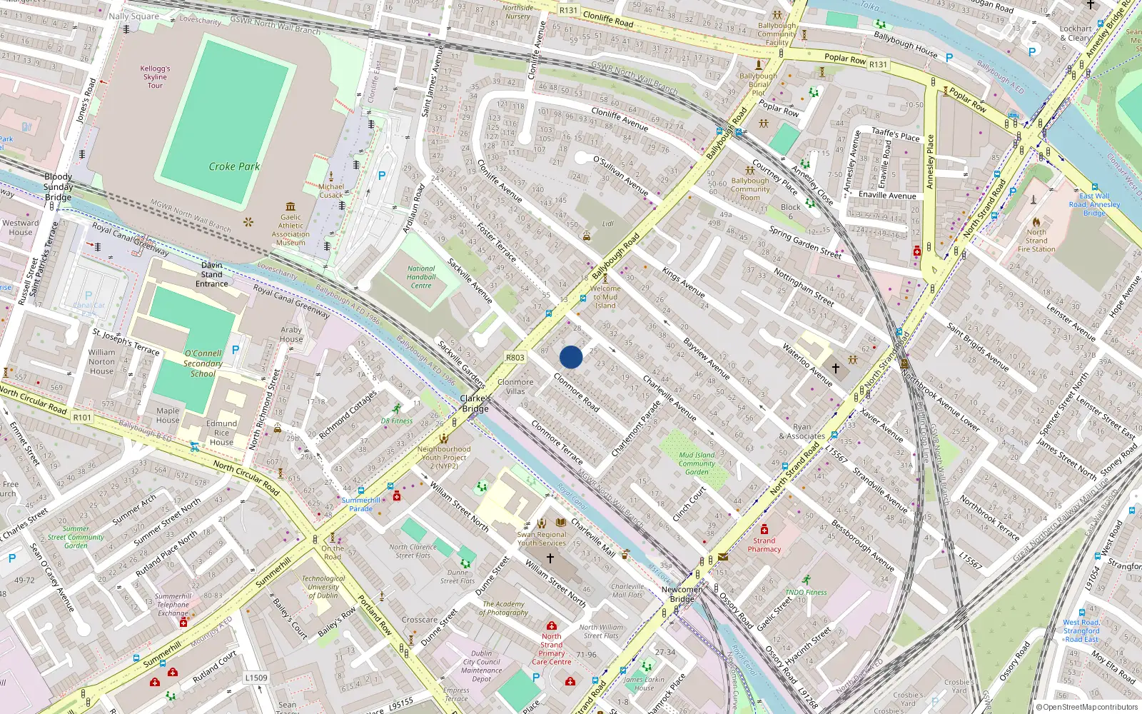 Overhead map showing the location of 5 Foster Place North, Dublin 3