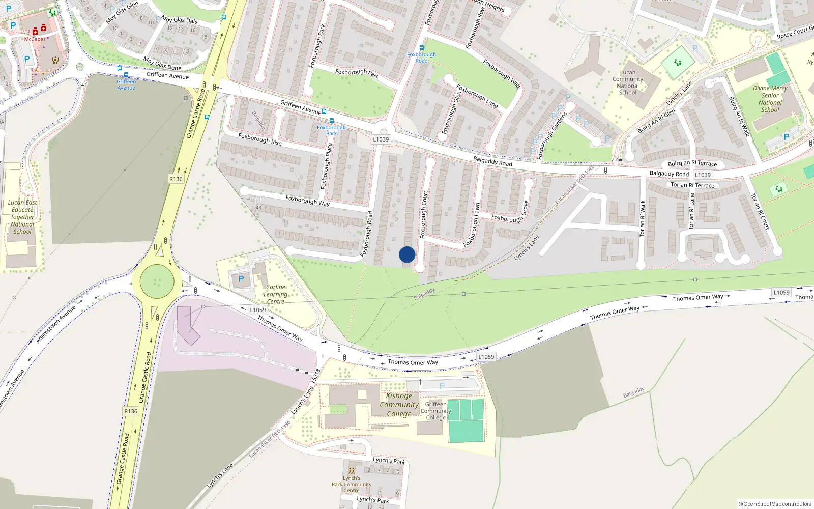 Overhead map showing the location of 5 Foxborough Court, Lucan