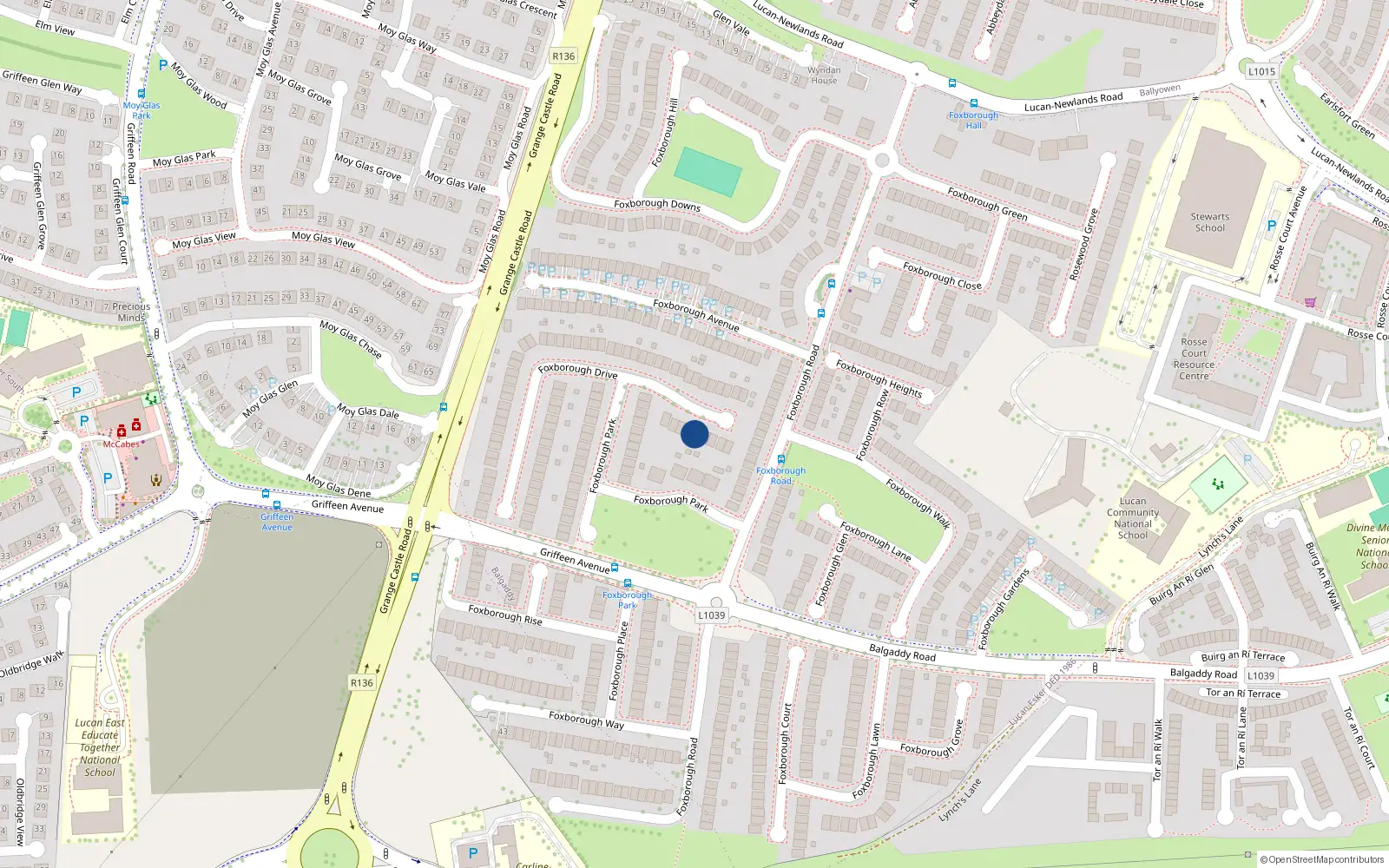 Overhead map showing the location of 5 Foxborough Drive, Lucan