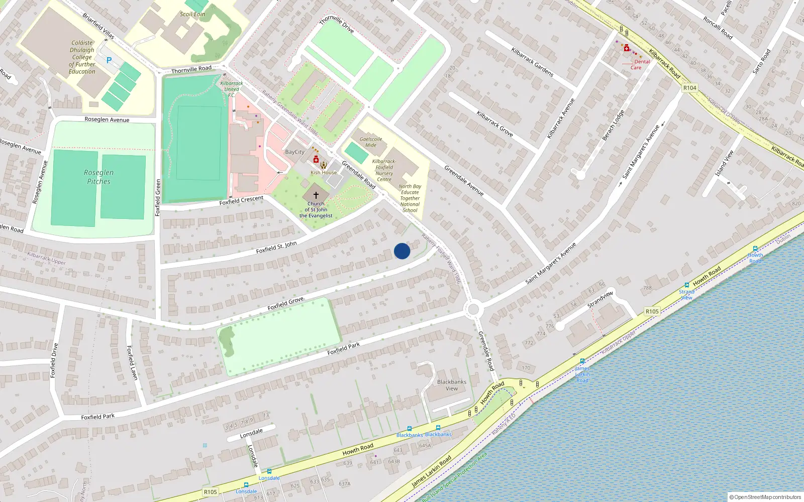 Overhead map showing the location of 5 Foxfield Grove, Dublin