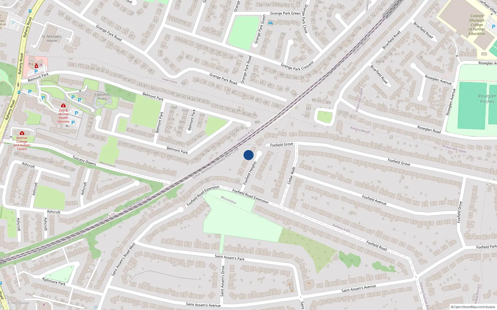Overhead map showing the location of 5 Foxfield Heights, Dublin 5