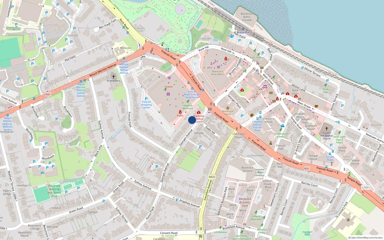 Overhead map showing the location of 5 Frascati Park, Blackrock