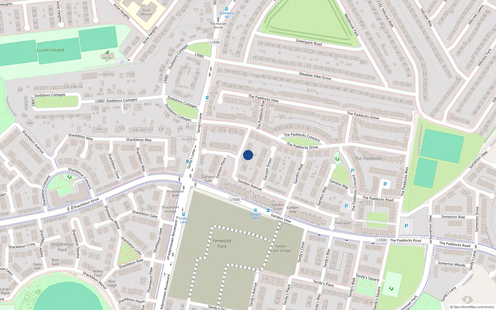 Overhead map showing the location of 5 Gandon Avenue, Lucan