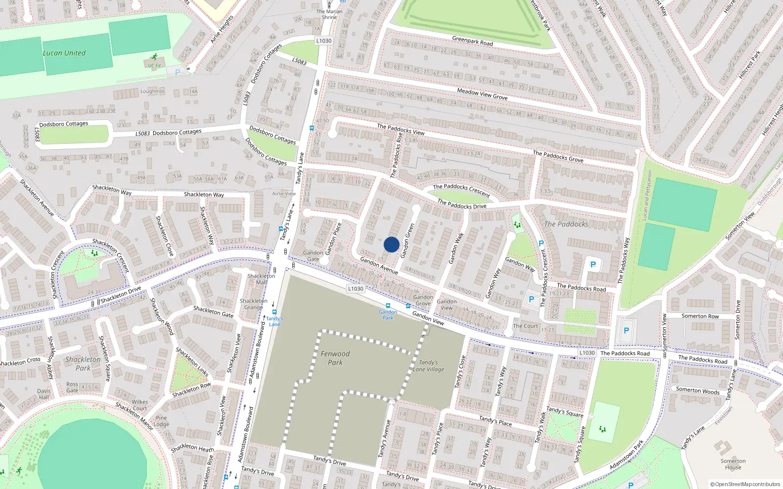 Overhead map showing the location of 5 Gandon Green, Lucan