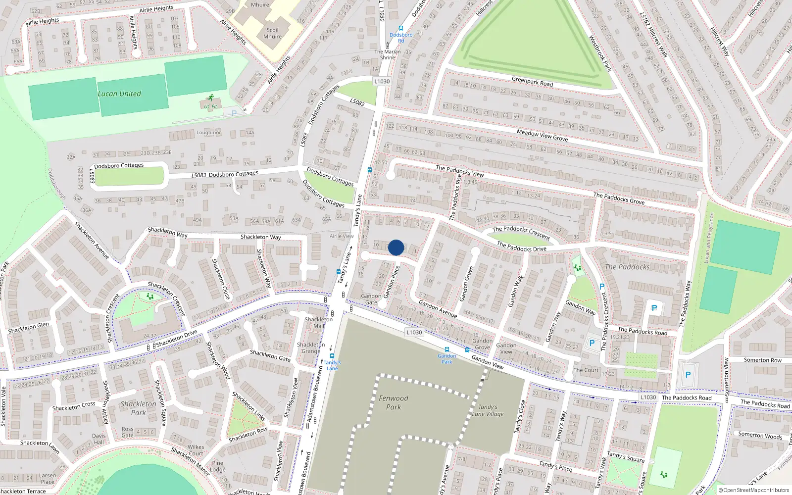Overhead map showing the location of 5 Gandon Place, Lucan