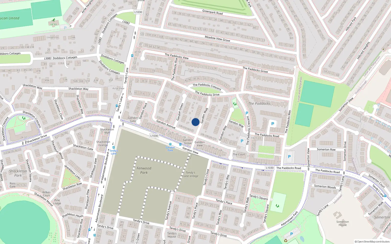 Overhead map showing the location of 5 Gandon Walk, Lucan