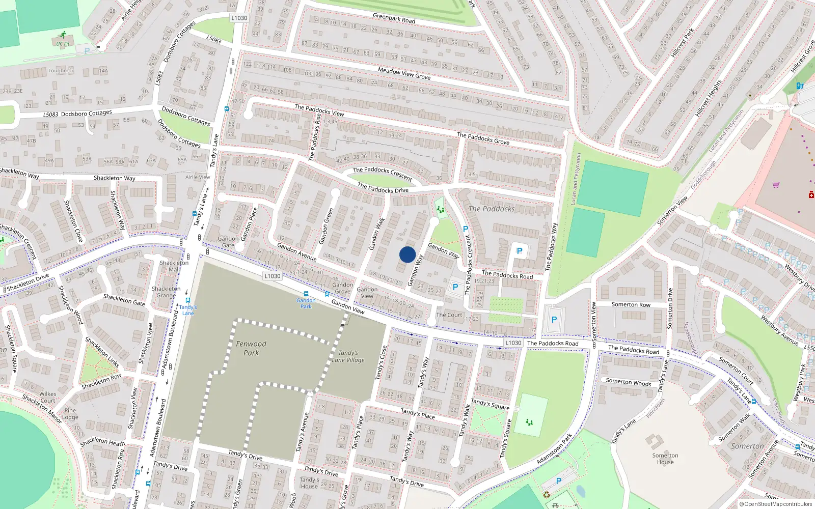 Overhead map showing the location of 5 Gandon Way, Lucan