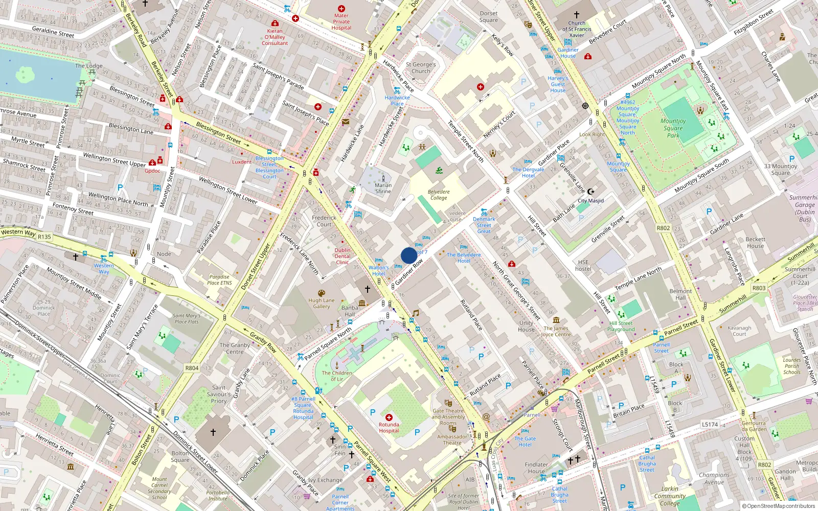 Overhead map showing the location of 5 Gardiner Row, Dublin 1