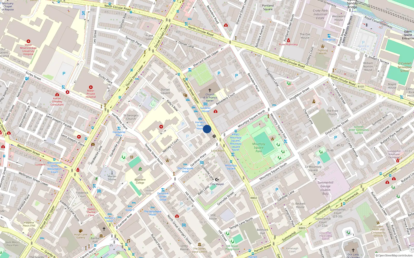 Overhead map showing the location of 5 Gardiner Street Upper, Dublin 1