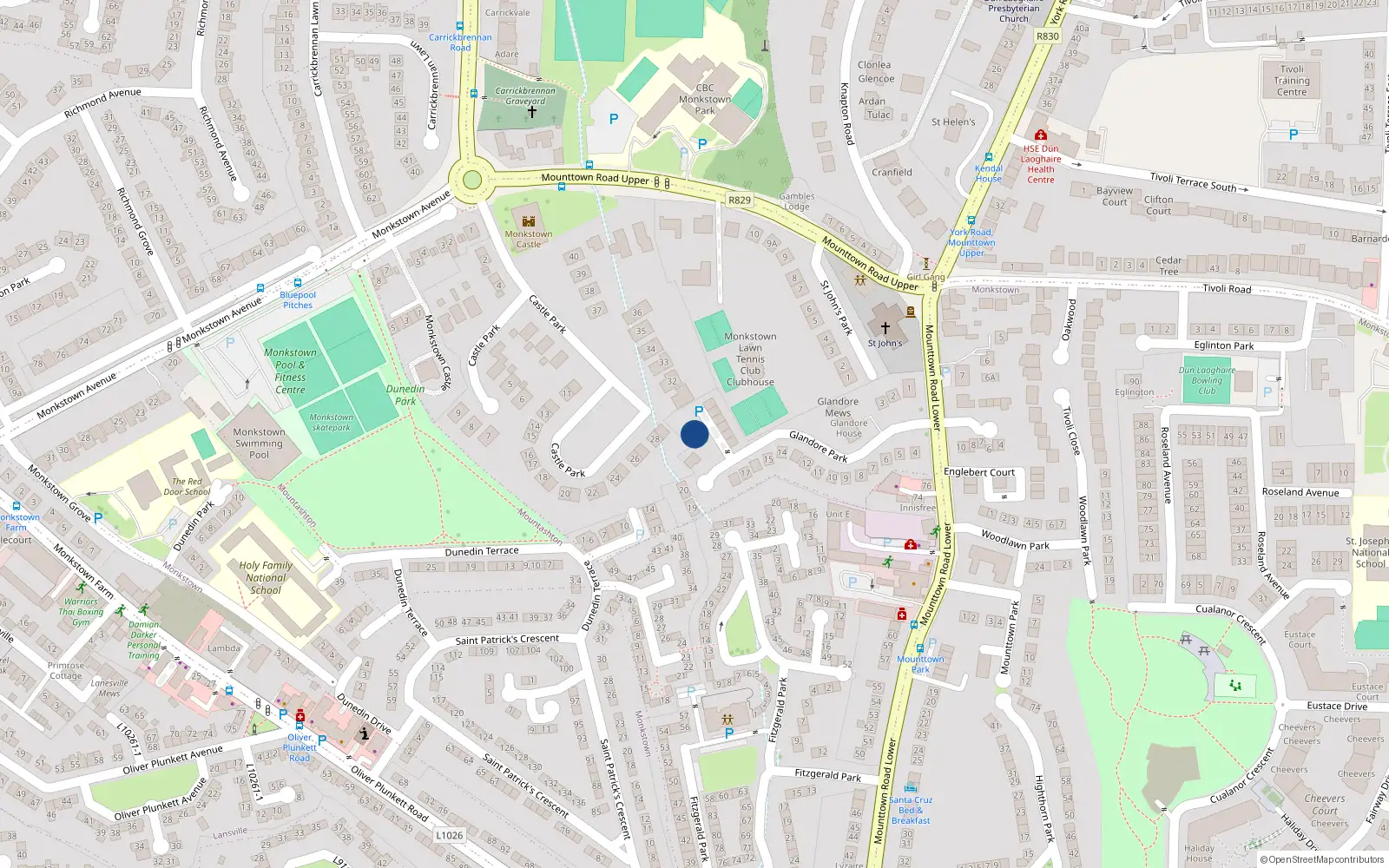 Overhead map showing the location of 5 Glandore Court, Monkstown, Dun Laoghaire