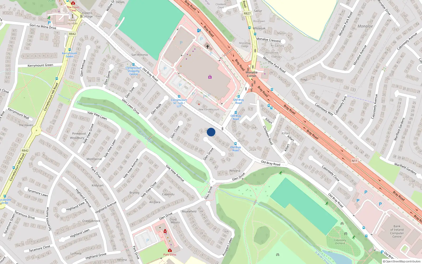 Overhead map showing the location of 5 Glen Grove, Dublin 18