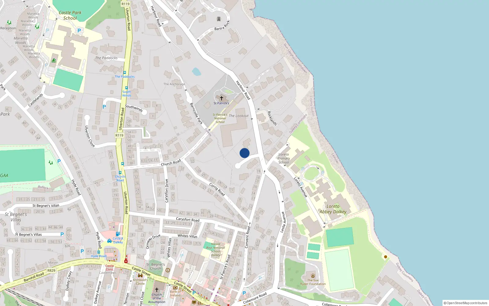 Overhead map showing the location of 5 Glencairn, Harbour Road, Dalkey