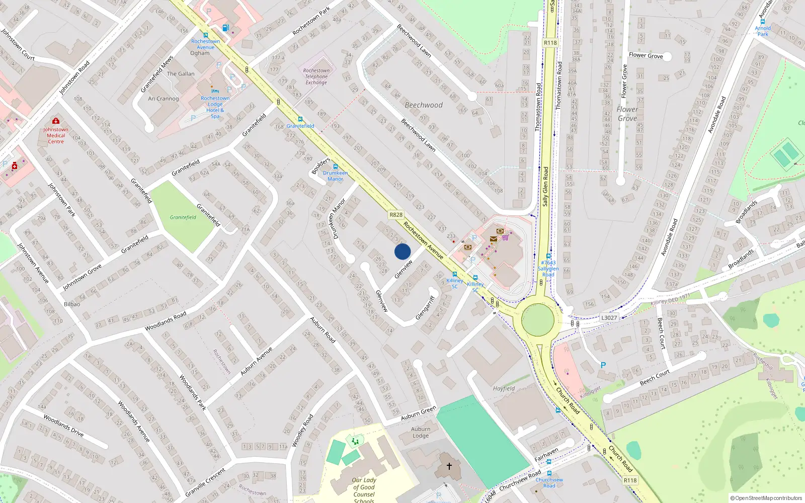 Overhead map showing the location of 5 Glenview, Rochestown Avenue, Dun Laoghaire