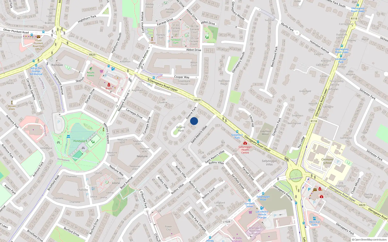 Overhead map showing the location of 5 Gowrie Park, Sallynoggin