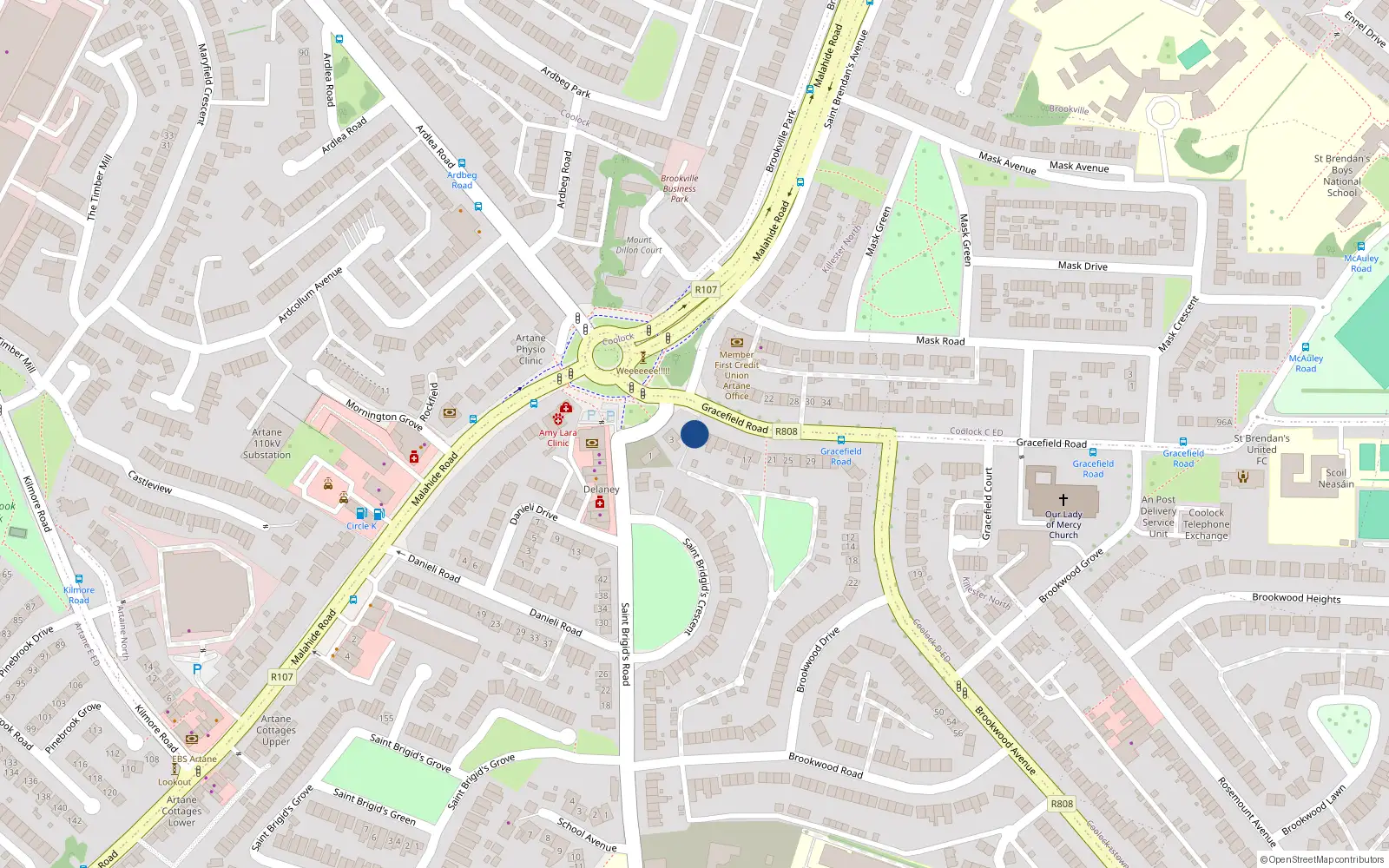Overhead map showing the location of 5 Gracefield Road, Artane, Dublin 5