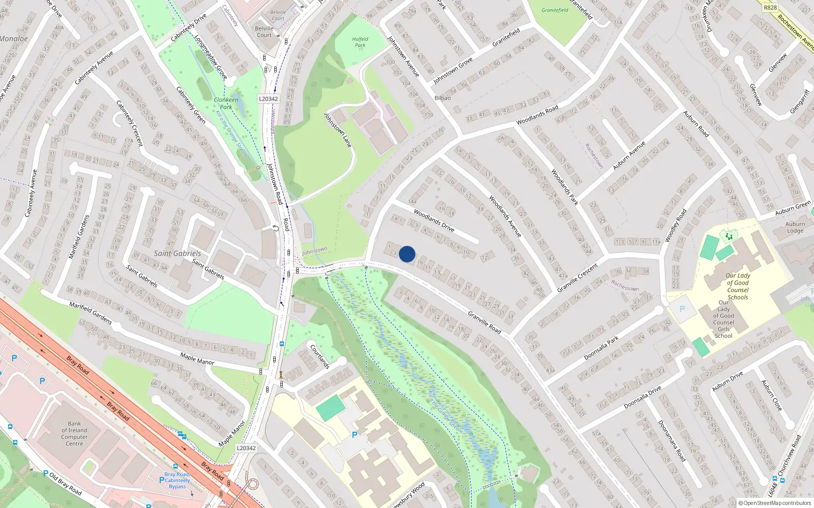 Overhead map showing the location of 5 Granville Road, Dublin