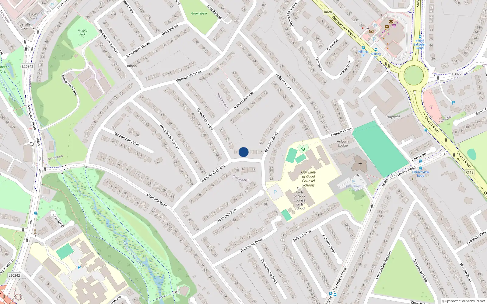 Overhead map showing the location of 5 Granville Crescent, Dublin