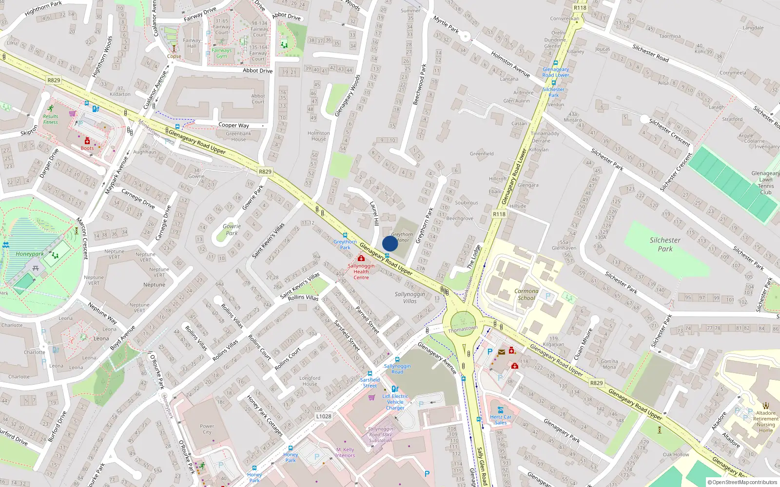 Overhead map showing the location of 5 Greythorn Manor, Glenageary