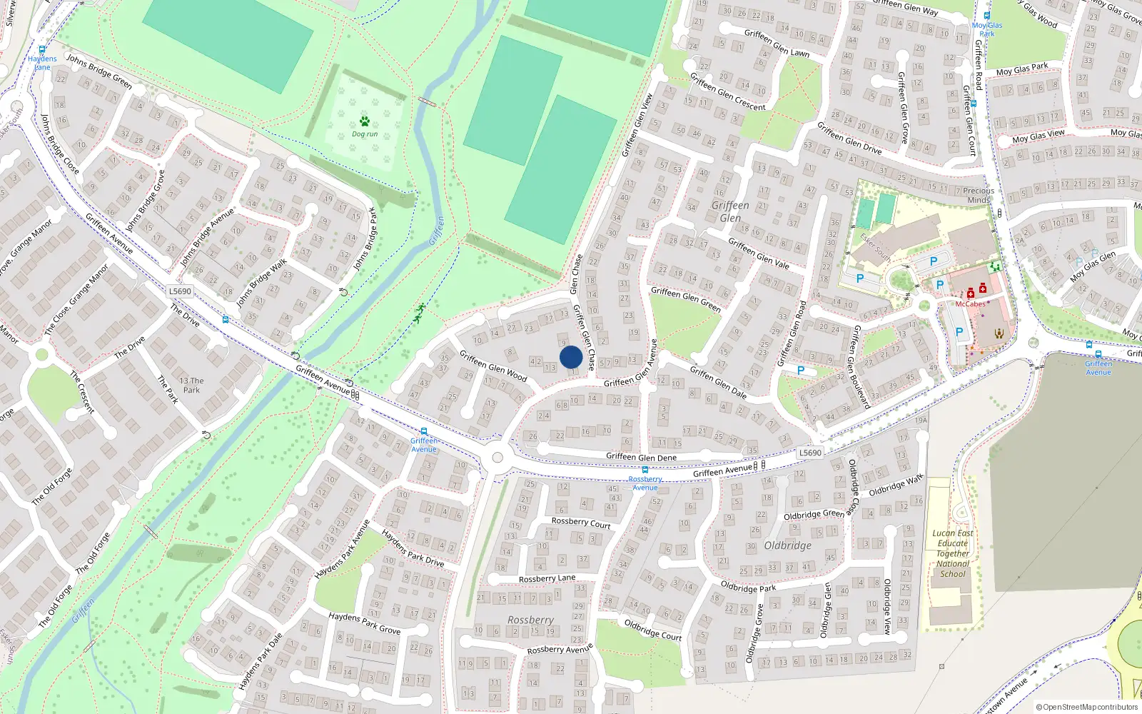 Overhead map showing the location of 5 Griffeen Glen Chase, Lucan