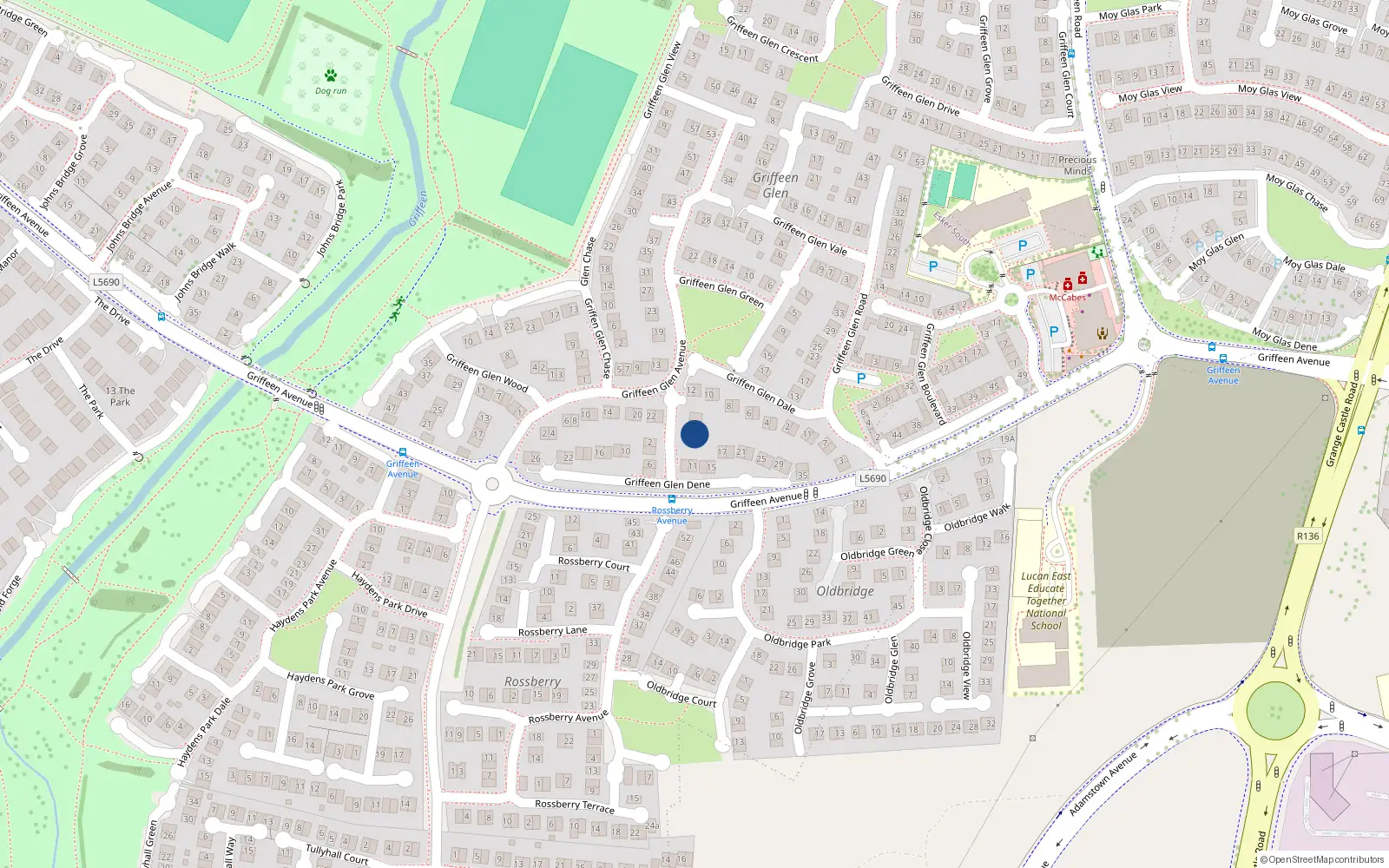 Overhead map showing the location of 5 Griffeen Glen Dene, Lucan