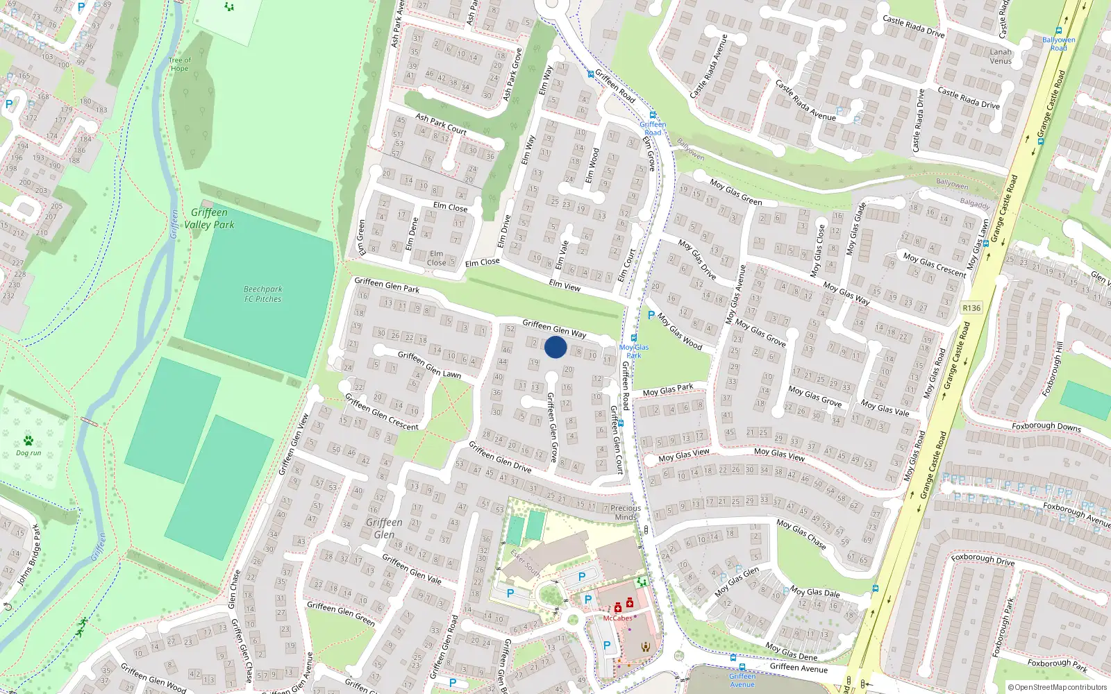 Overhead map showing the location of 5 Griffeen Glen Way, Lucan