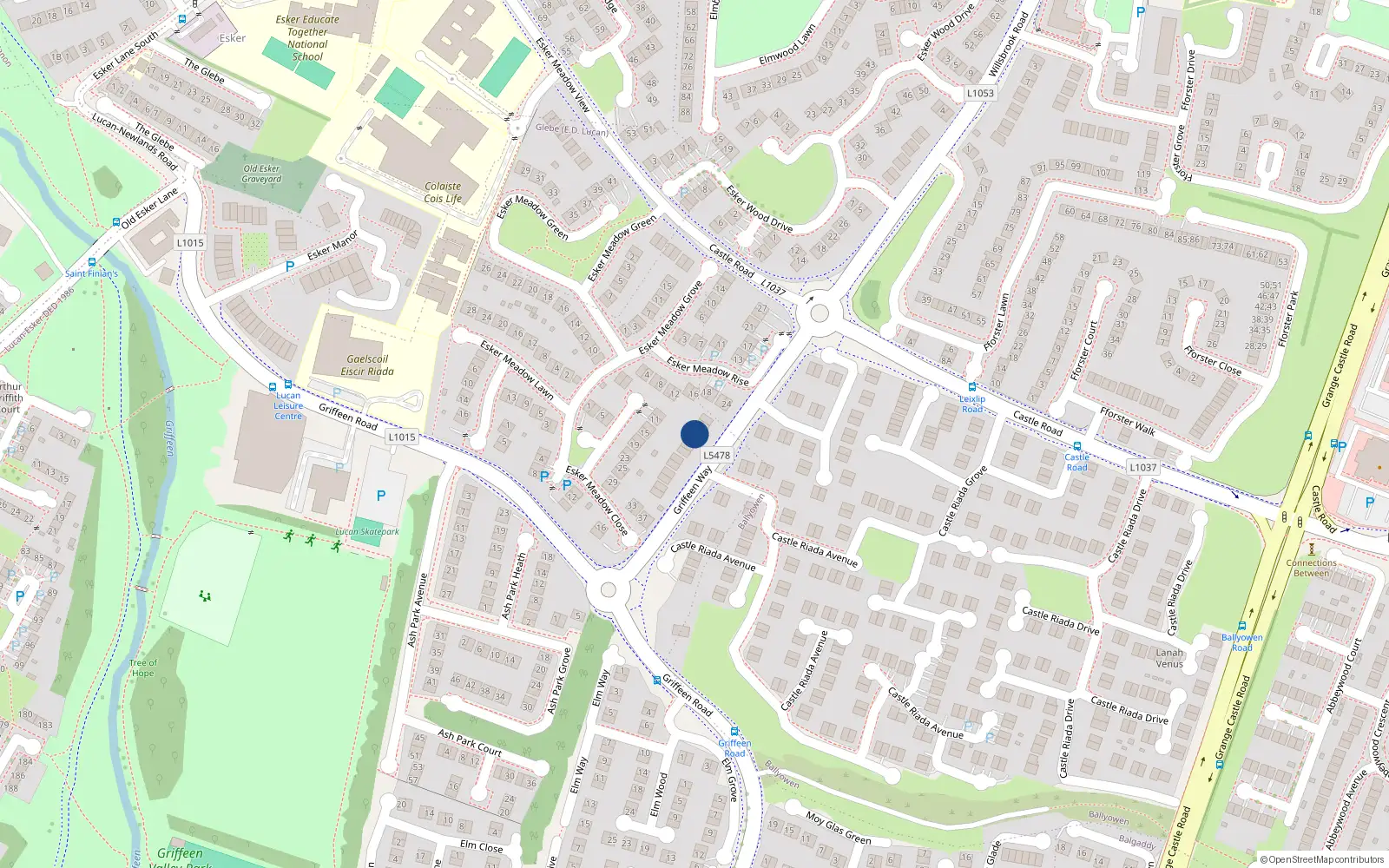Overhead map showing the location of 5 Griffeen Way, Lucan, Dublin
