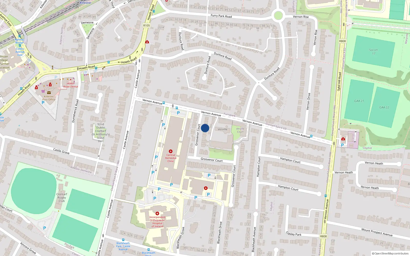 Overhead map showing the location of 5 Grosvenor Court, Clontarf, Dublin 3