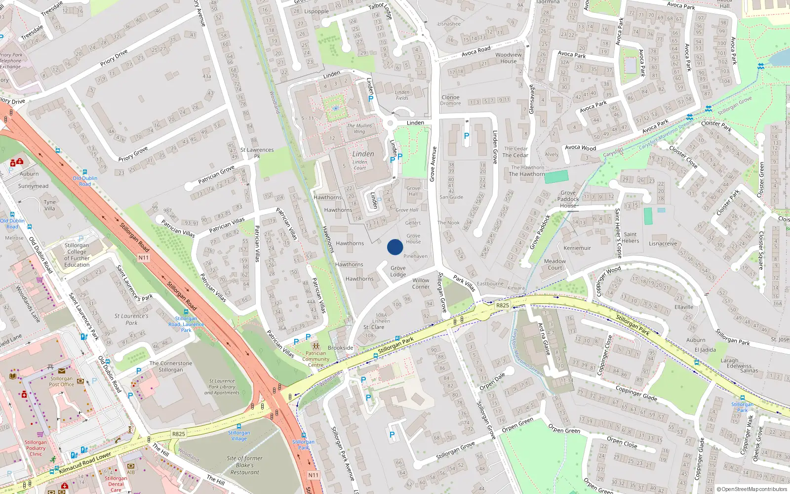 Overhead map showing the location of 7 Grove Avenue, Dublin