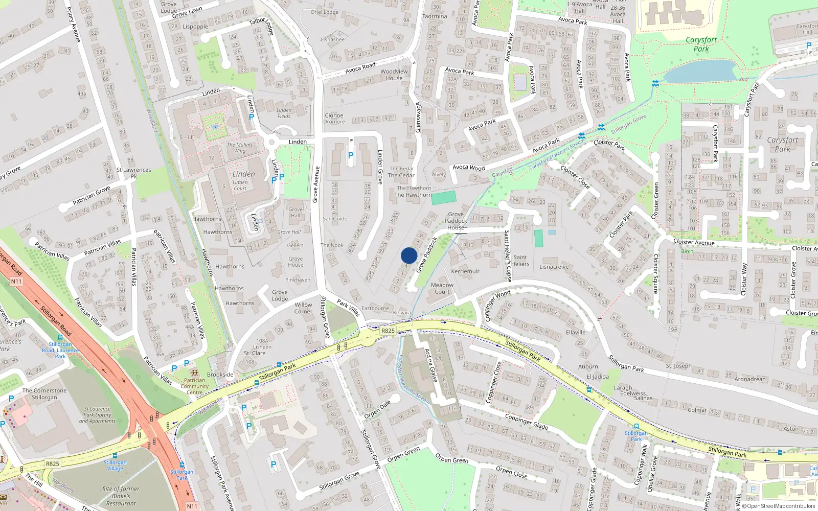 Overhead map showing the location of 5 Grove Paddock, Blackrock