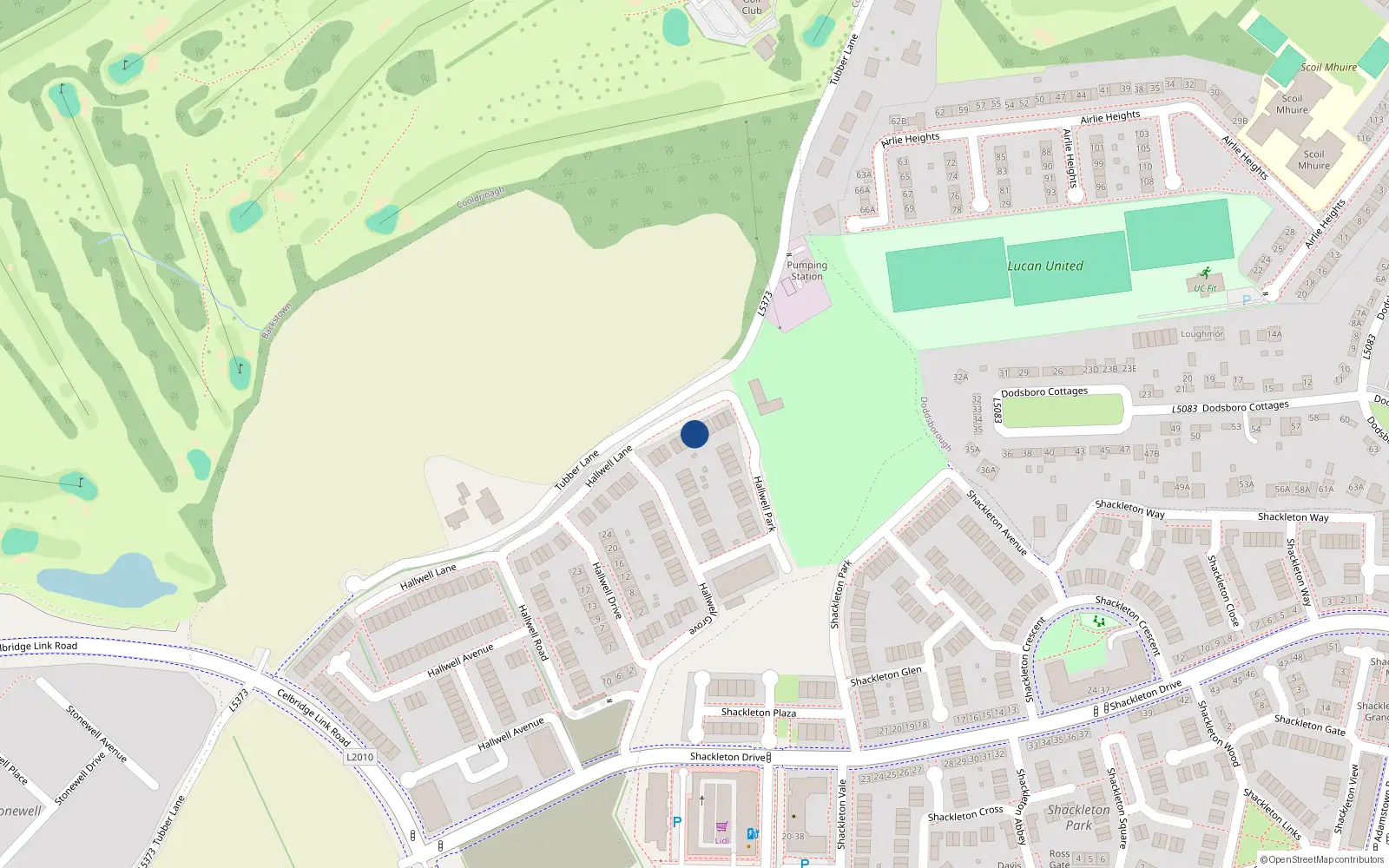 Overhead map showing the location of 5 Hallwell Lane, Lucan