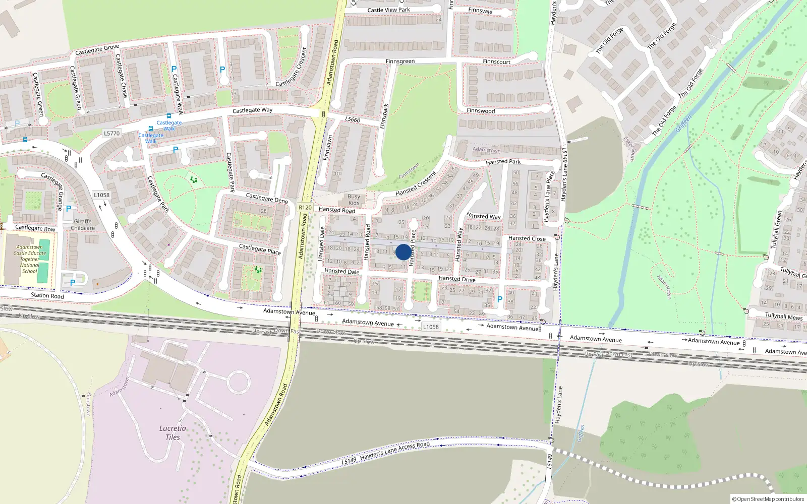 Overhead map showing the location of 5 Hansted Place, Lucan