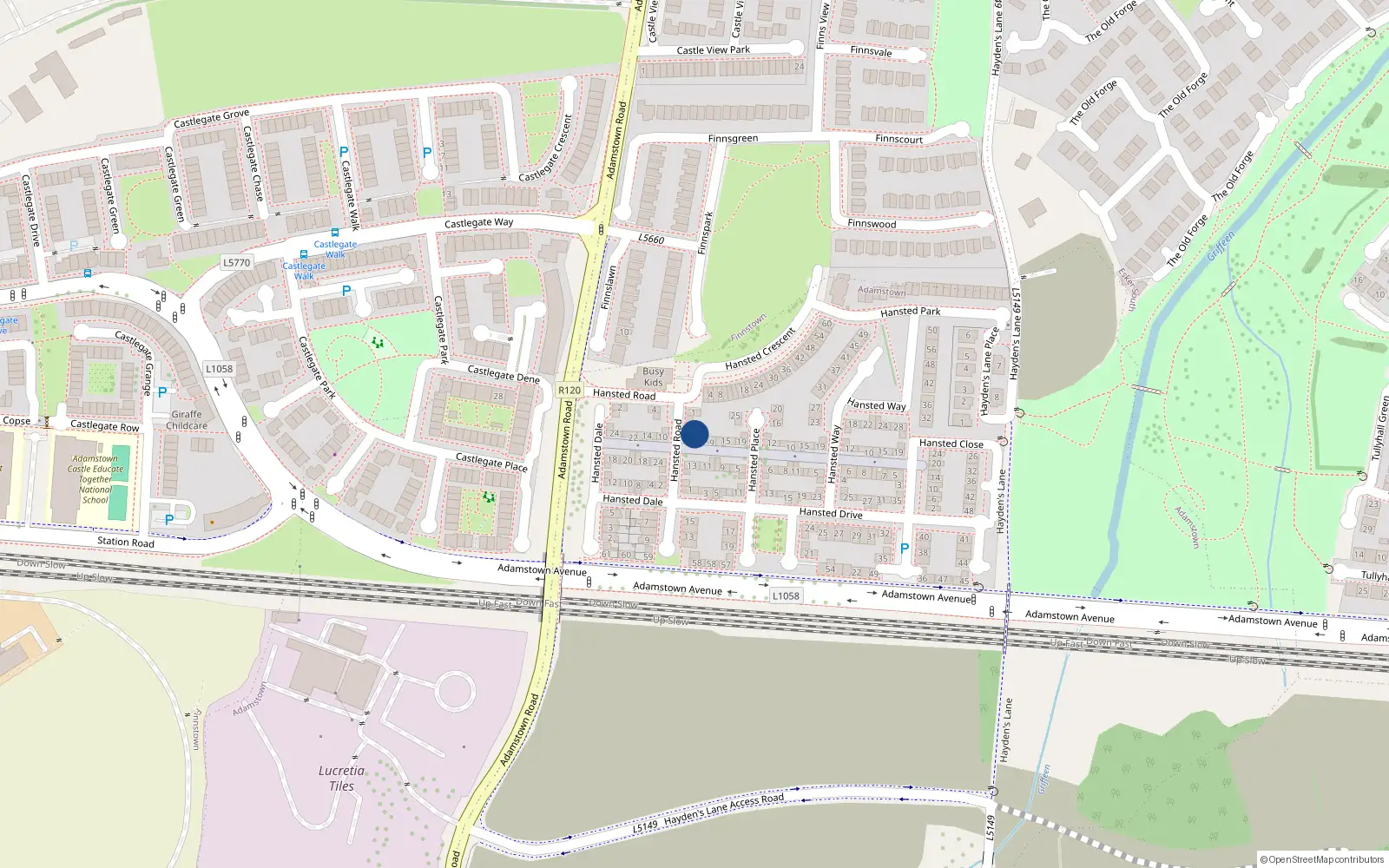Overhead map showing the location of 5 Hansted Road, Lucan