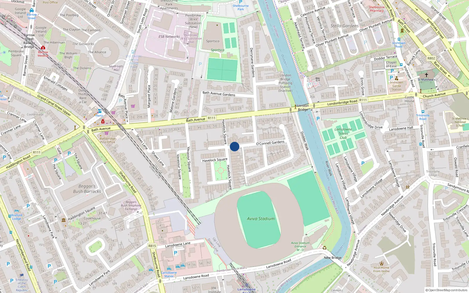 Overhead map showing the location of 5 Havelock Terrace, Dublin 4