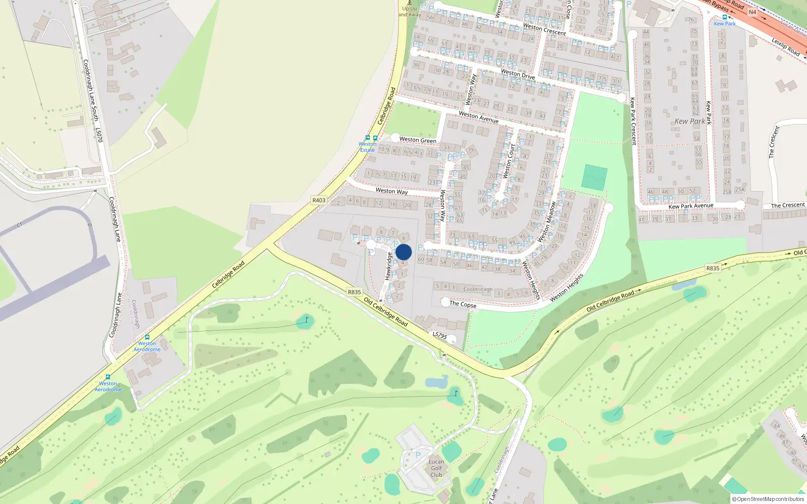 Overhead map showing the location of 5 Hawkridge, Lucan