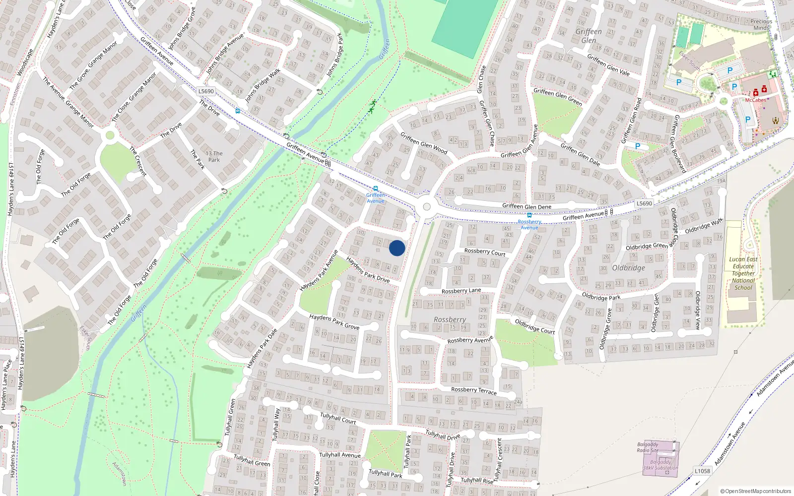 Overhead map showing the location of 5 Haydens Park Close, Lucan