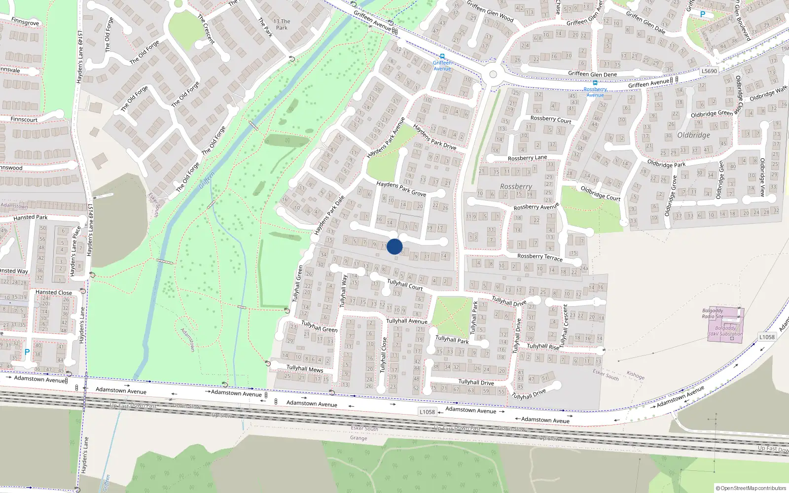 Overhead map showing the location of 5 Haydens Park Glade, Lucan