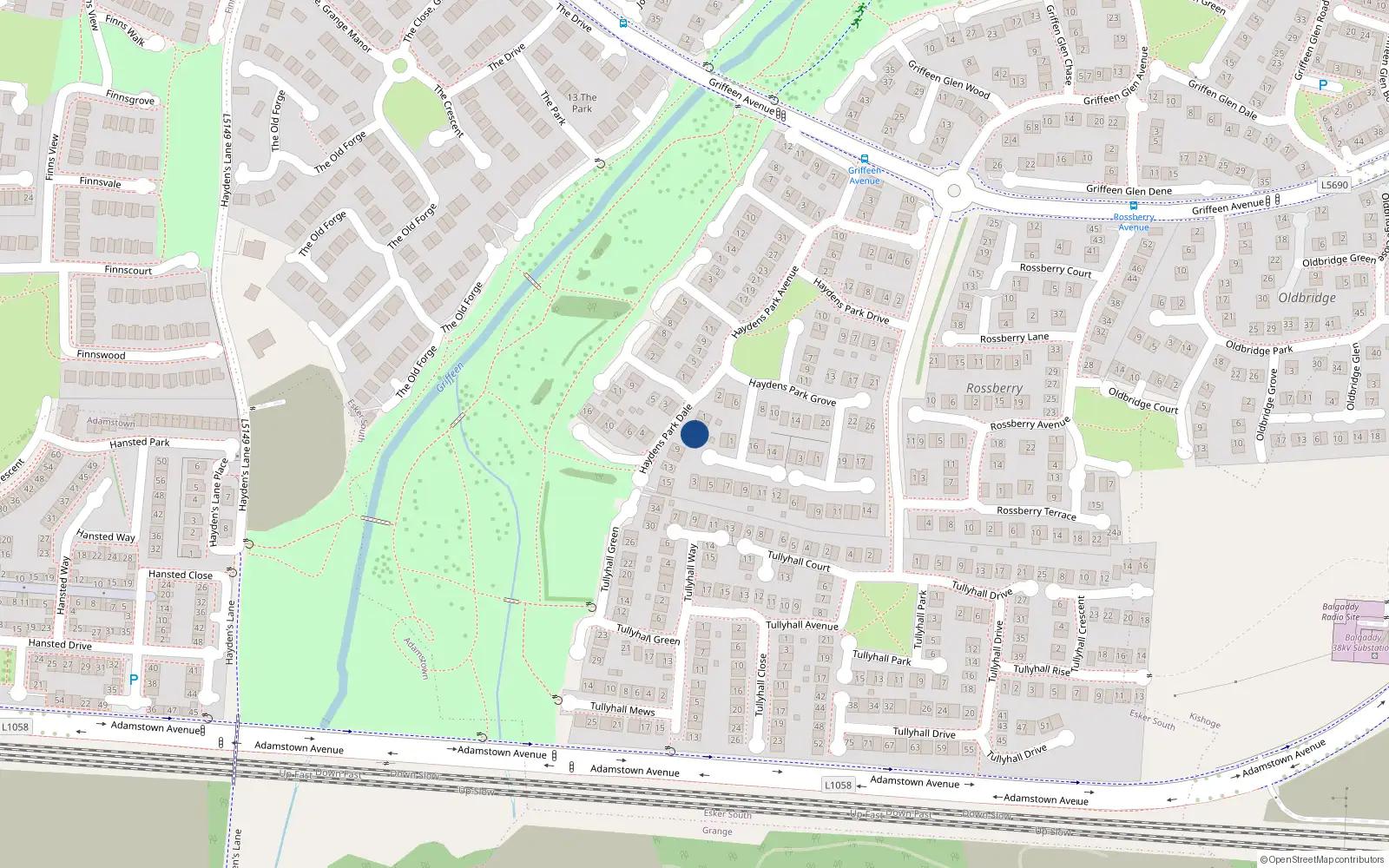 Overhead map showing the location of 5 Haydens Park Grove, Lucan