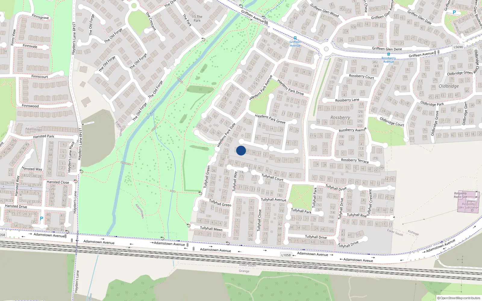 Overhead map showing the location of 5 Haydens Park Way, Lucan