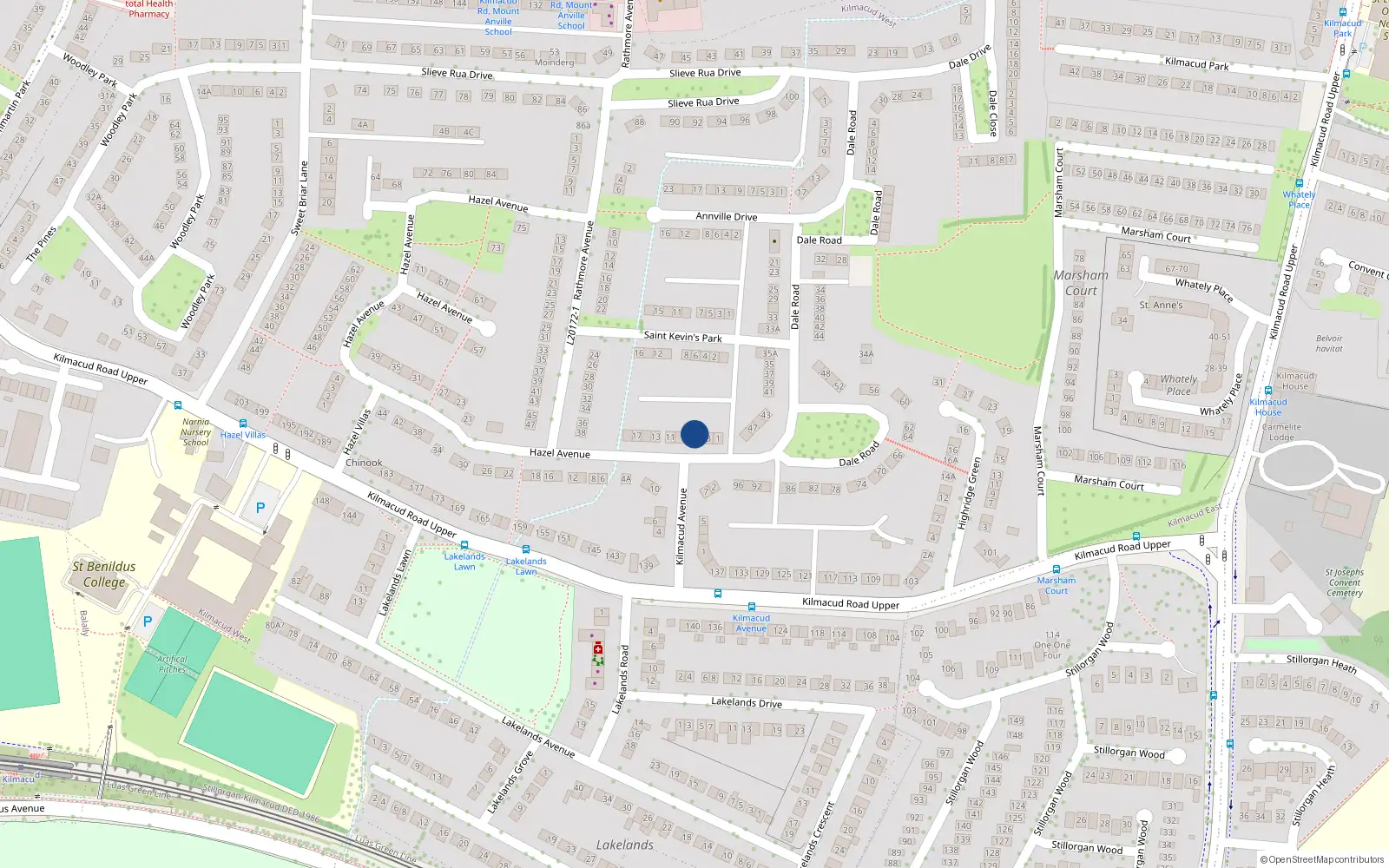 Overhead map showing the location of 5 Hazel Avenue, Blackrock
