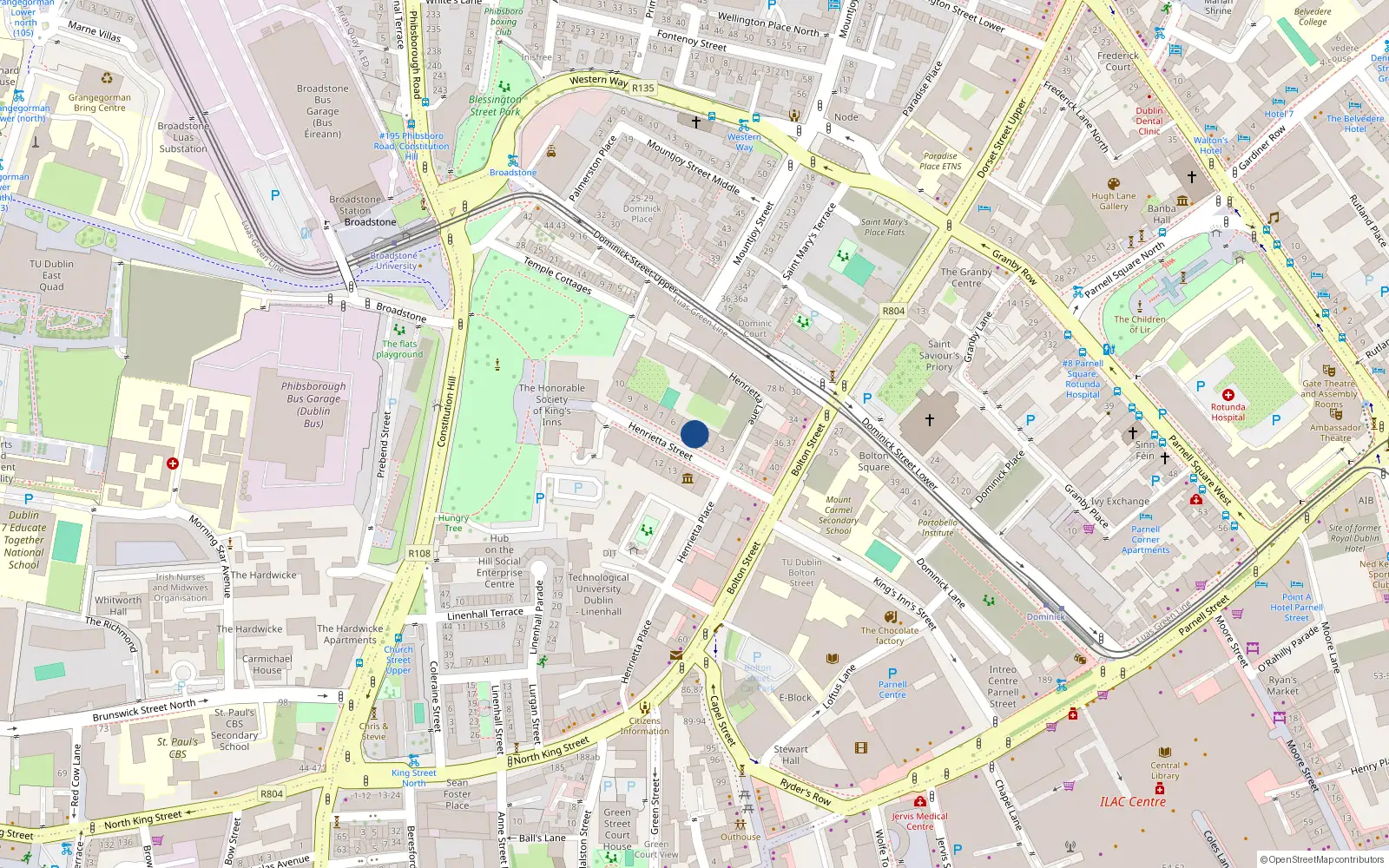 Overhead map showing the location of 5 Henrietta St, 1st Floor, Dublin 1