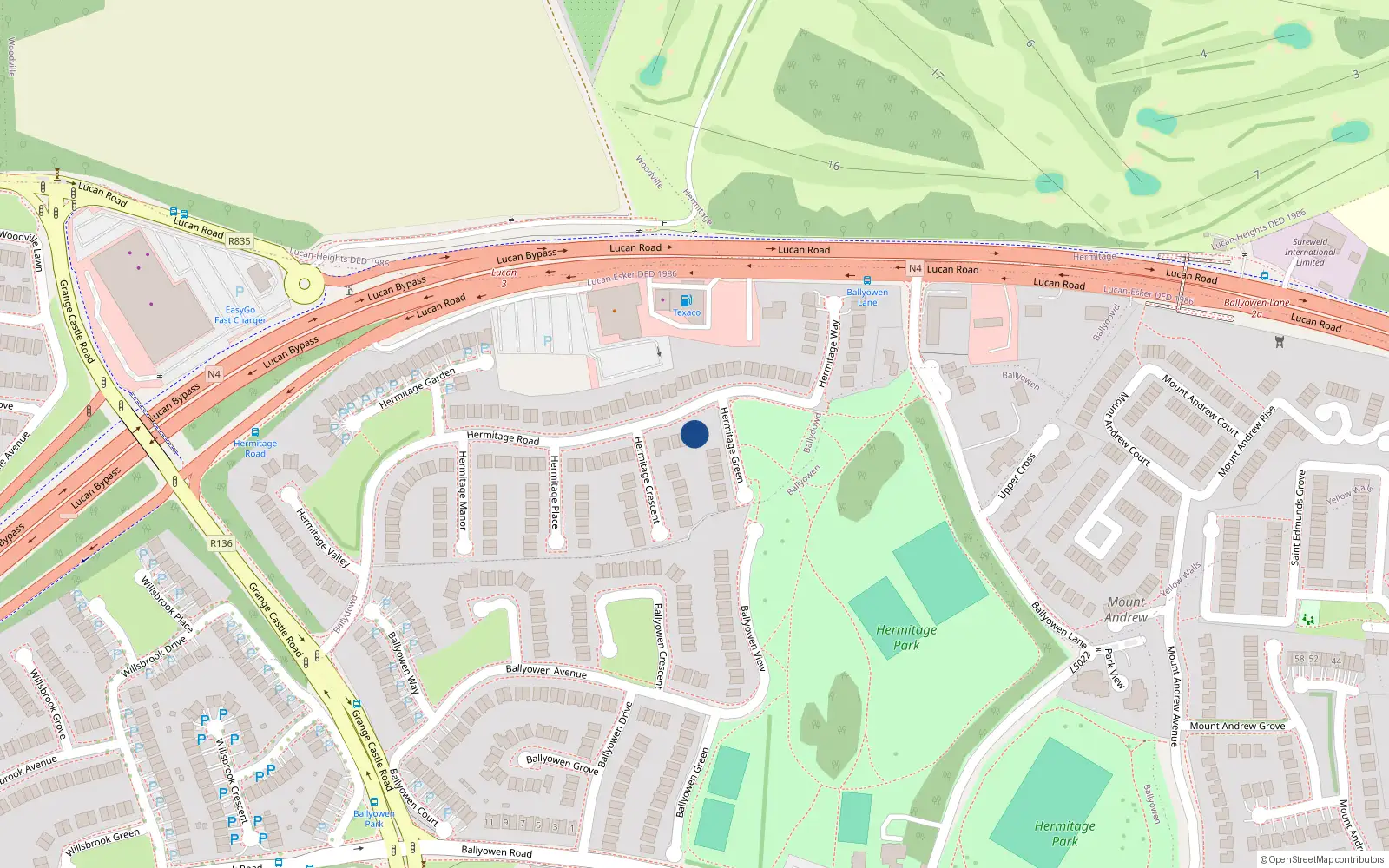 Overhead map showing the location of 5 Hermitage Road, Lucan