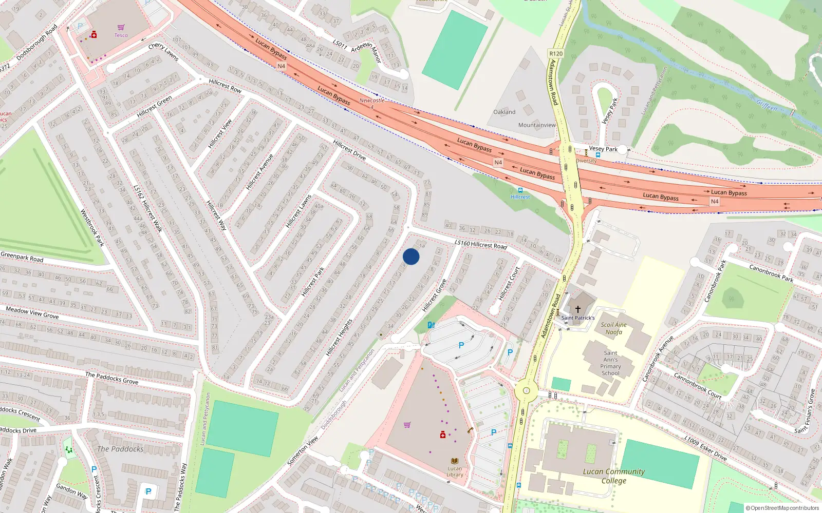 Overhead map showing the location of 5 Hillcrest Heights, Lucan