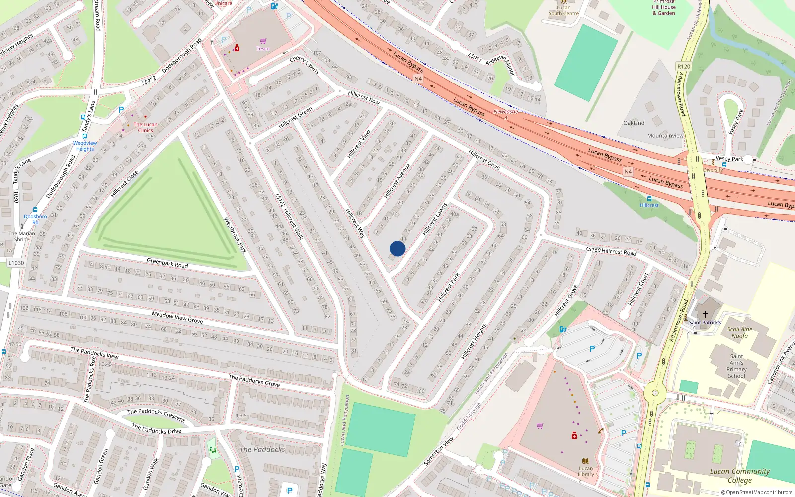 Overhead map showing the location of 5 Hillcrest Lawns, Lucan