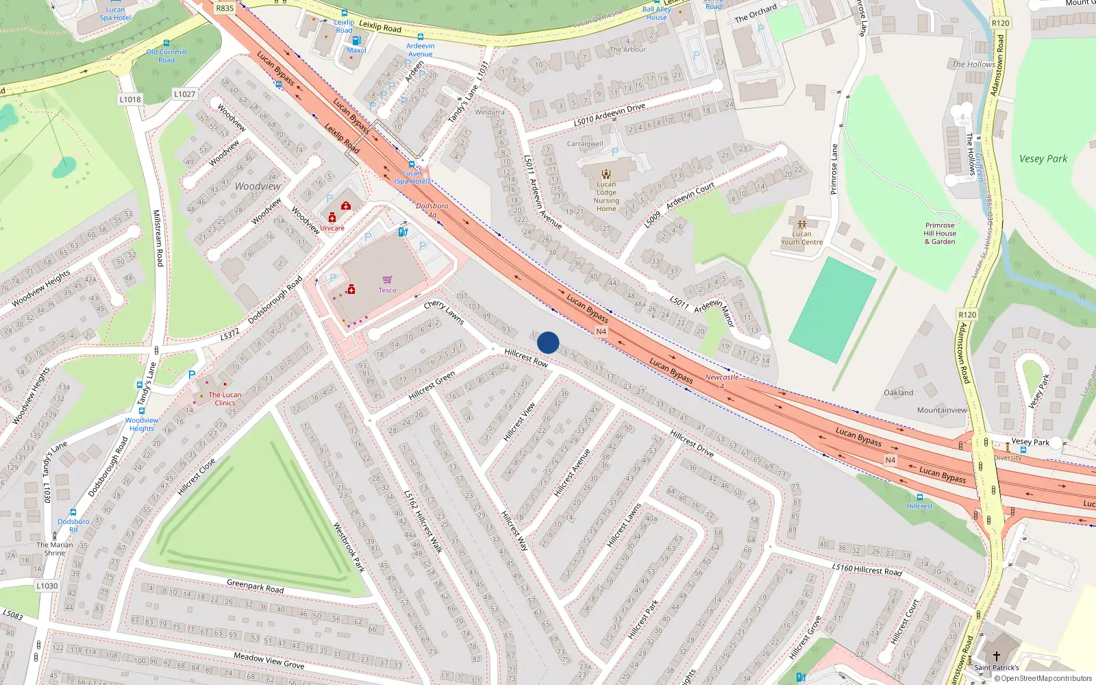 Overhead map showing the location of 5 Hillcrest Row, Lucan