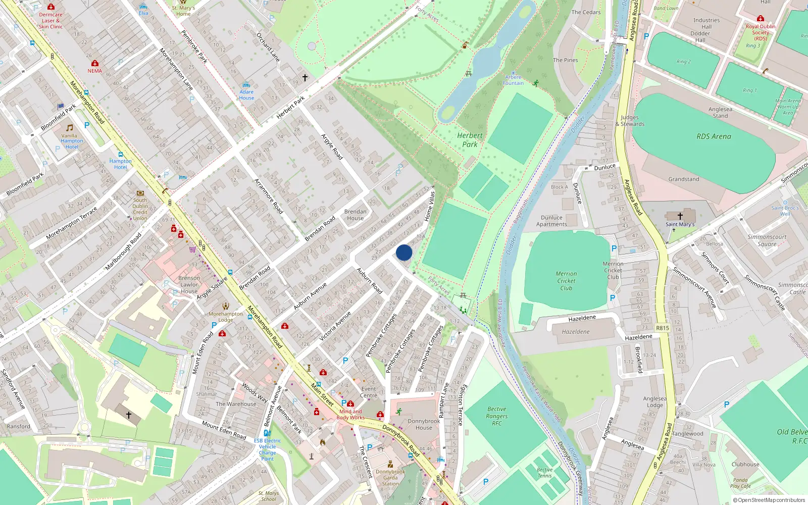 Overhead map showing the location of 5 Home Villas, Dublin 4