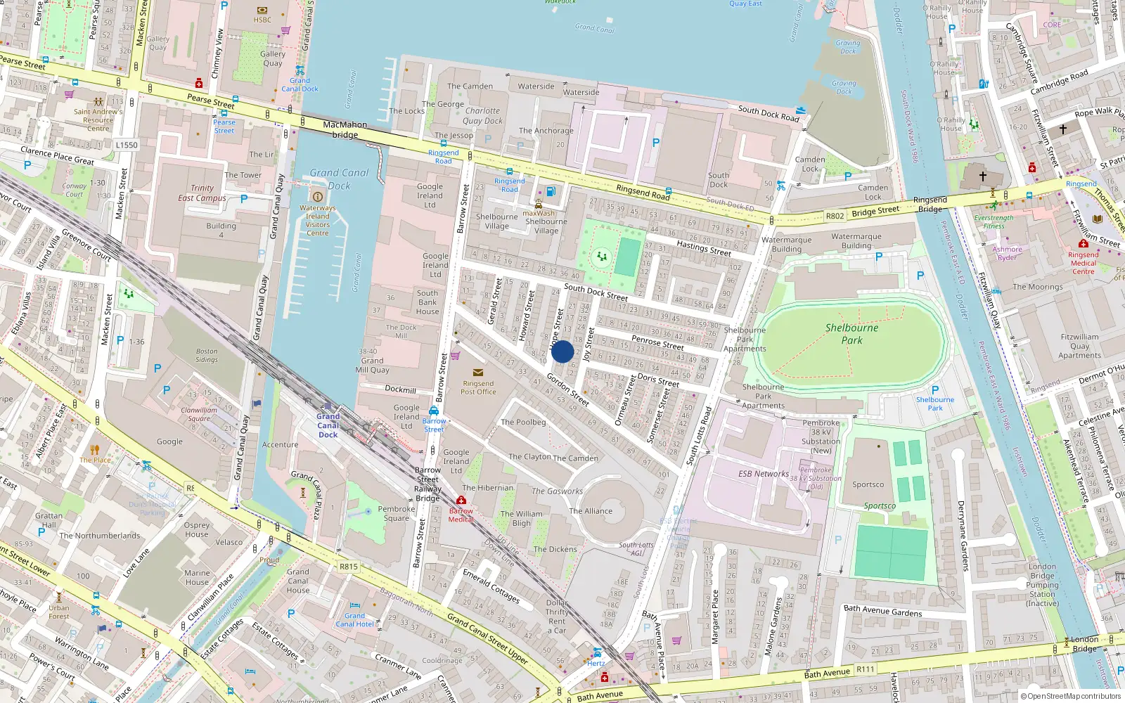 Overhead map showing the location of 5 Hope Street, Dublin 4