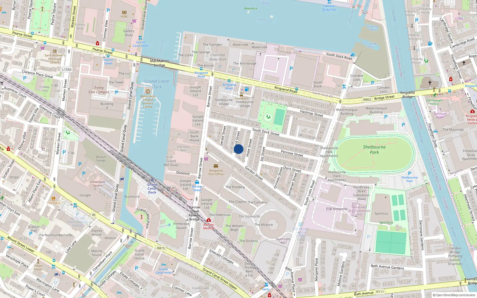 Overhead map showing the location of 5 Howard Street, Dublin 4