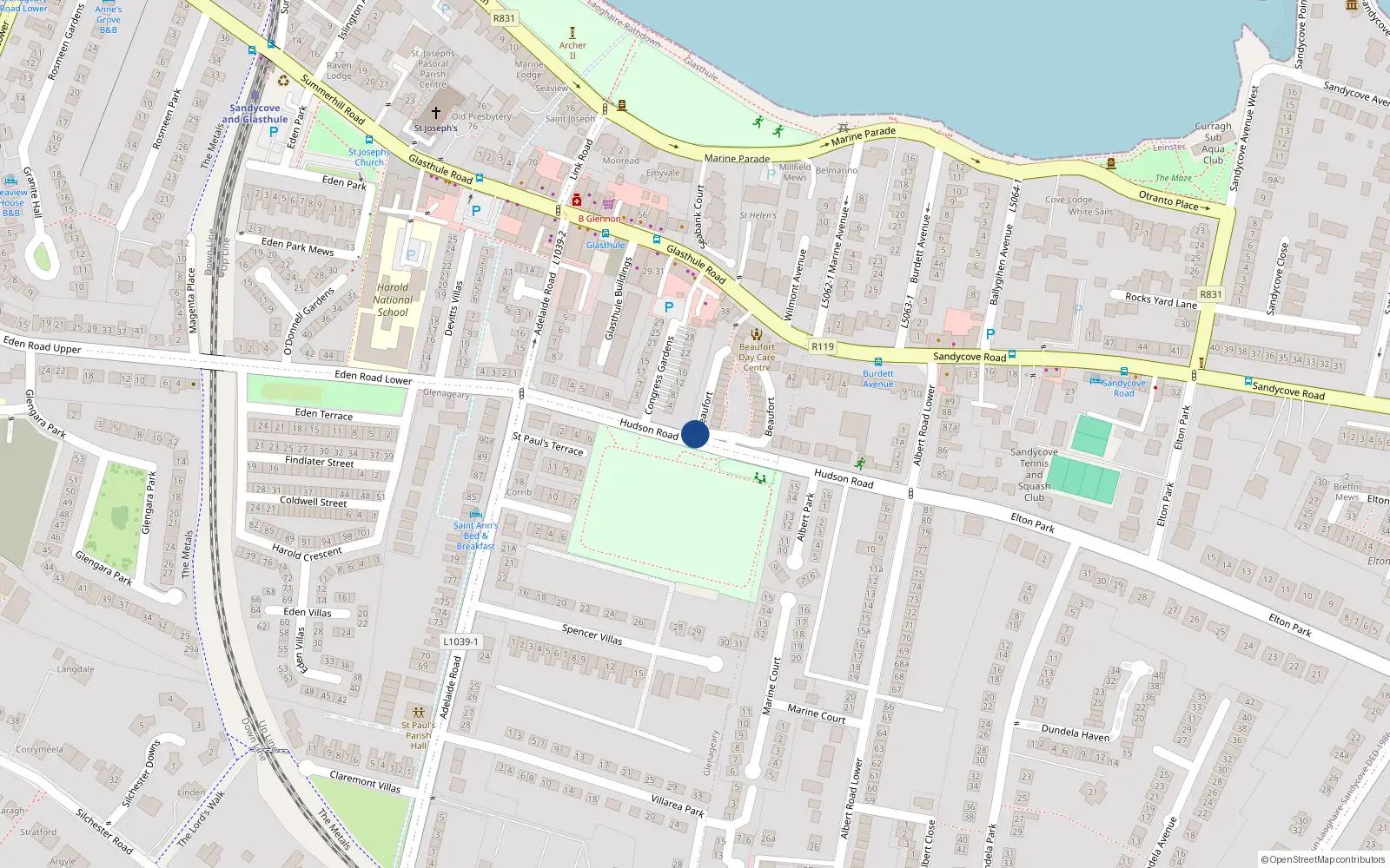 Overhead map showing the location of 5 Hudson Road, Dublin